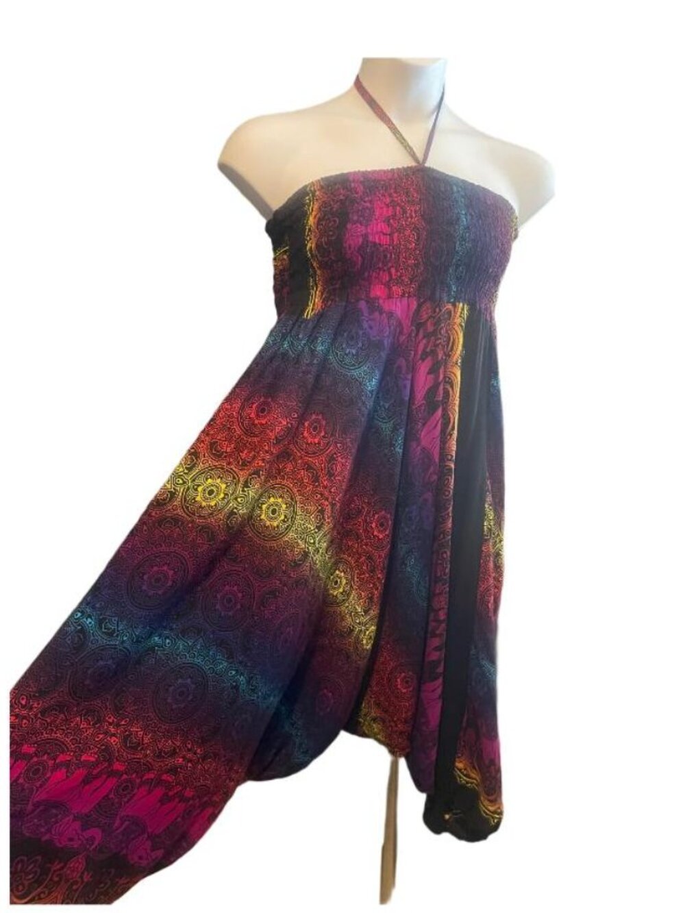 Vintage Boho-Style Halter Jumpsuit Dress